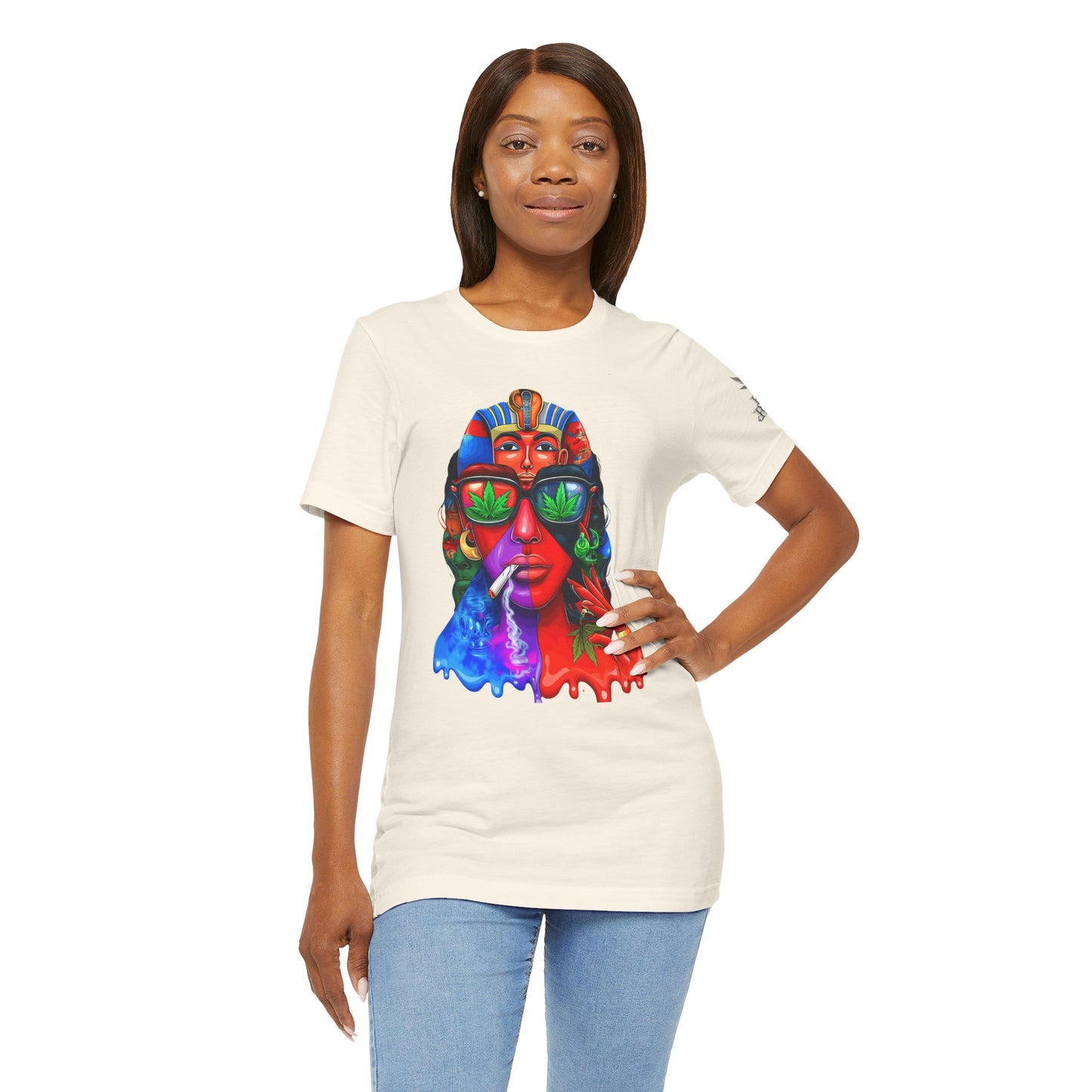 Pharaoh Vision Premium Cannabis Culture T-Shirt - Ancient Egyptian Royalty With Modern Cannabis Celebration And Psychedelic Split-Face Art