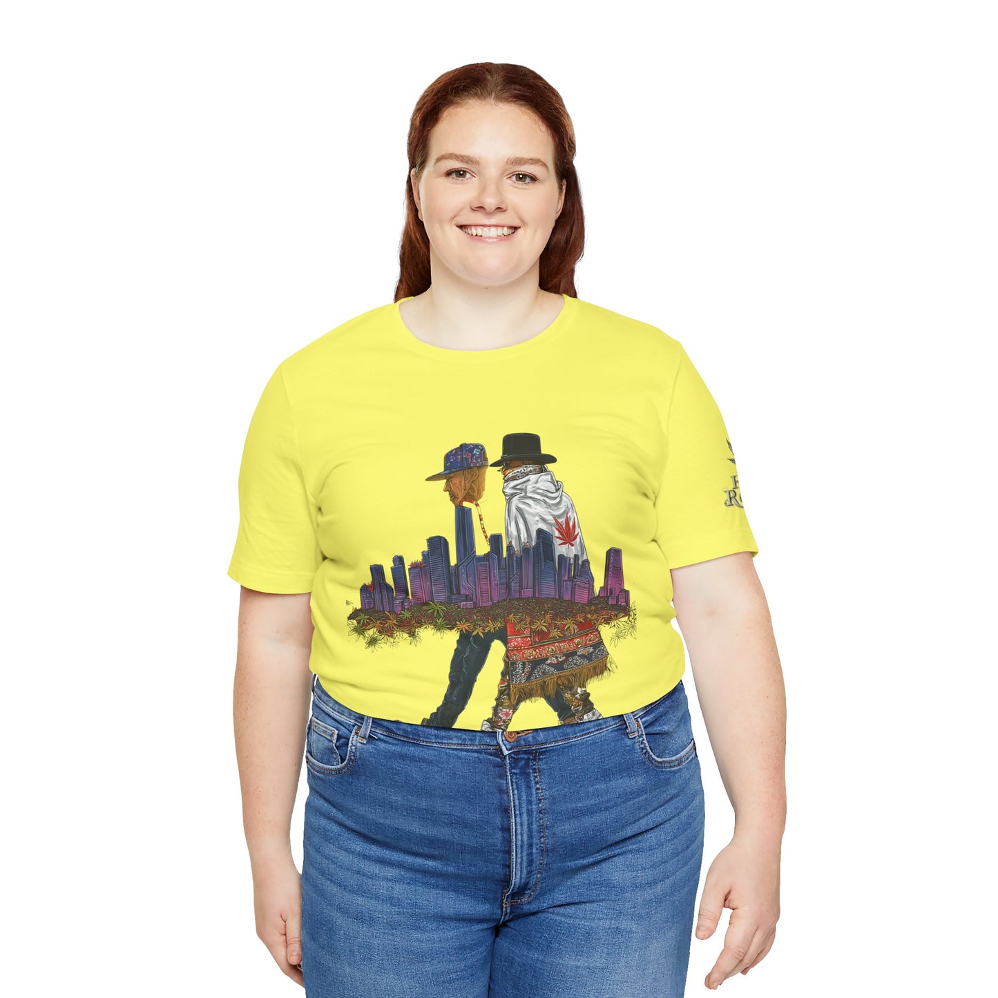 High Roller Urban Legends Cannabis T-Shirt - Premium 420 City Skyline Street Culture Double Exposure Apparel