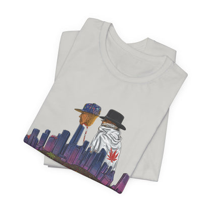 High Roller Urban Legends Cannabis T-Shirt - Premium 420 City Skyline Street Culture Double Exposure Apparel