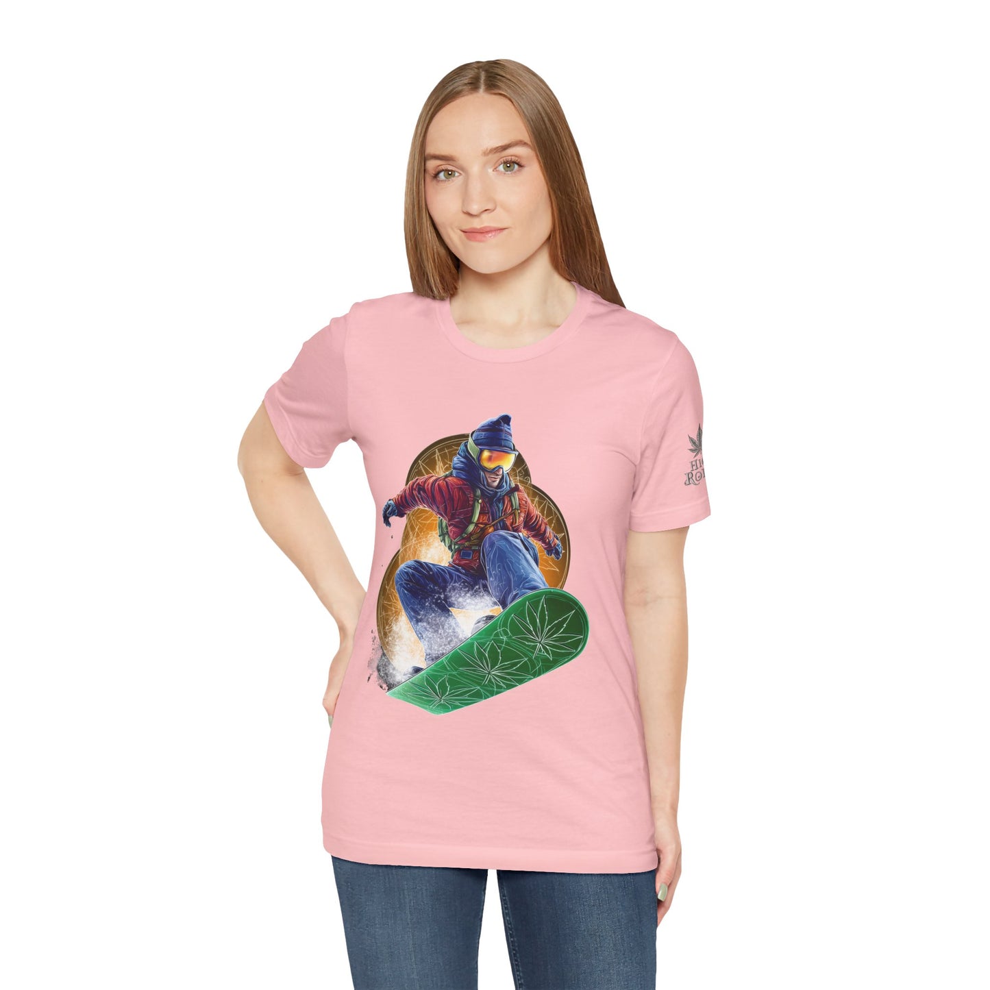 High Roller Snowboard Cannabis T-Shirt - Premium 420 Winter Sports Action Shred Mountain Lifestyle Apparel