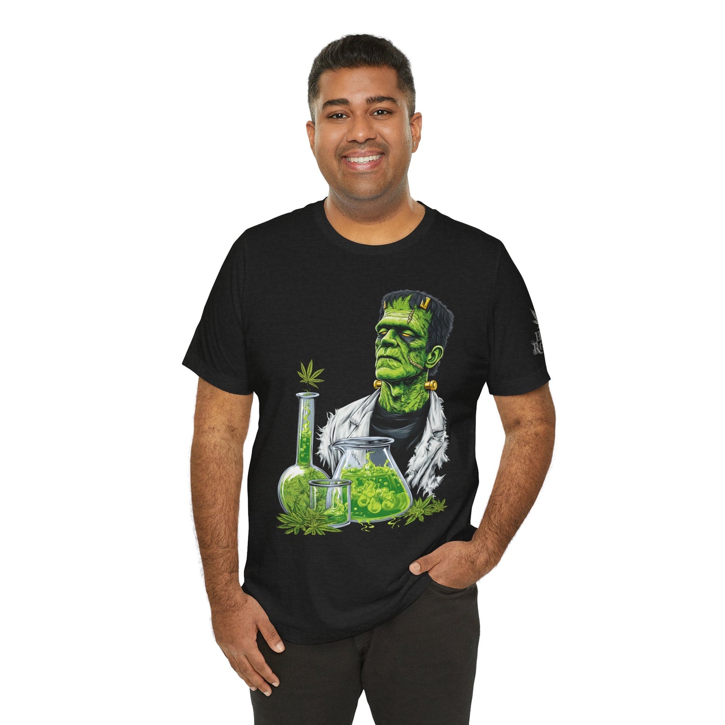 Frankenstein's Laboratory HIGH ROLLER Halloween Cannabis T-Shirt - Premium Monster Scientist 420 Experiment Apparel