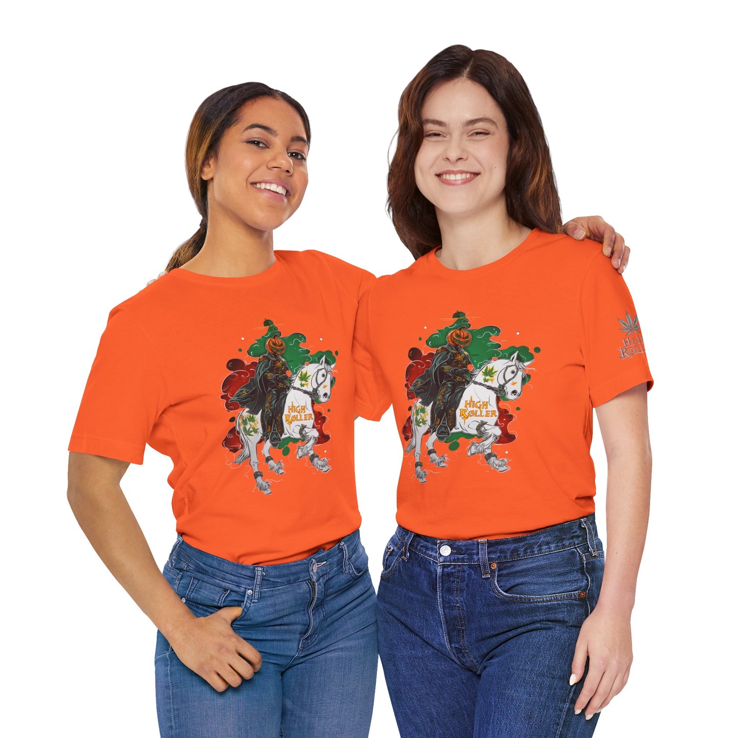 Headless Horseman HIGH ROLLER Halloween Cannabis T-Shirt - Premium Pumpkin Rider Skeletal Steed 420 Apparel
