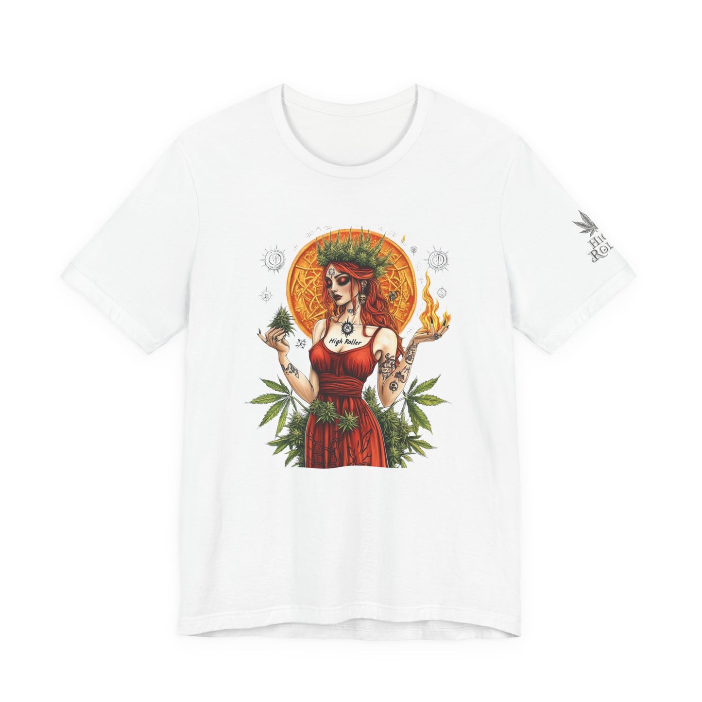 High Roller Priestess T-Shirt - Premium Airlume Cotton Cannabis Goddess Mandala Art Tee