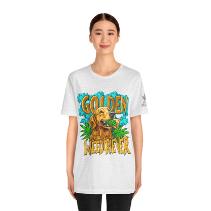 High Roller Golden Weedtriever Cannabis T-Shirt - Premium 420 Dog Lover Humor Golden Retriever Pun Comedy Pet Culture Apparel