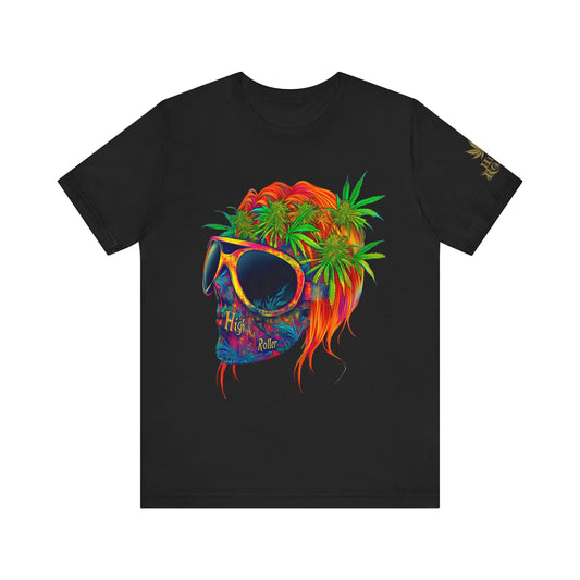 Tropical Cannabis Skull Tee - Paradise Vibes Art Design | High Roller