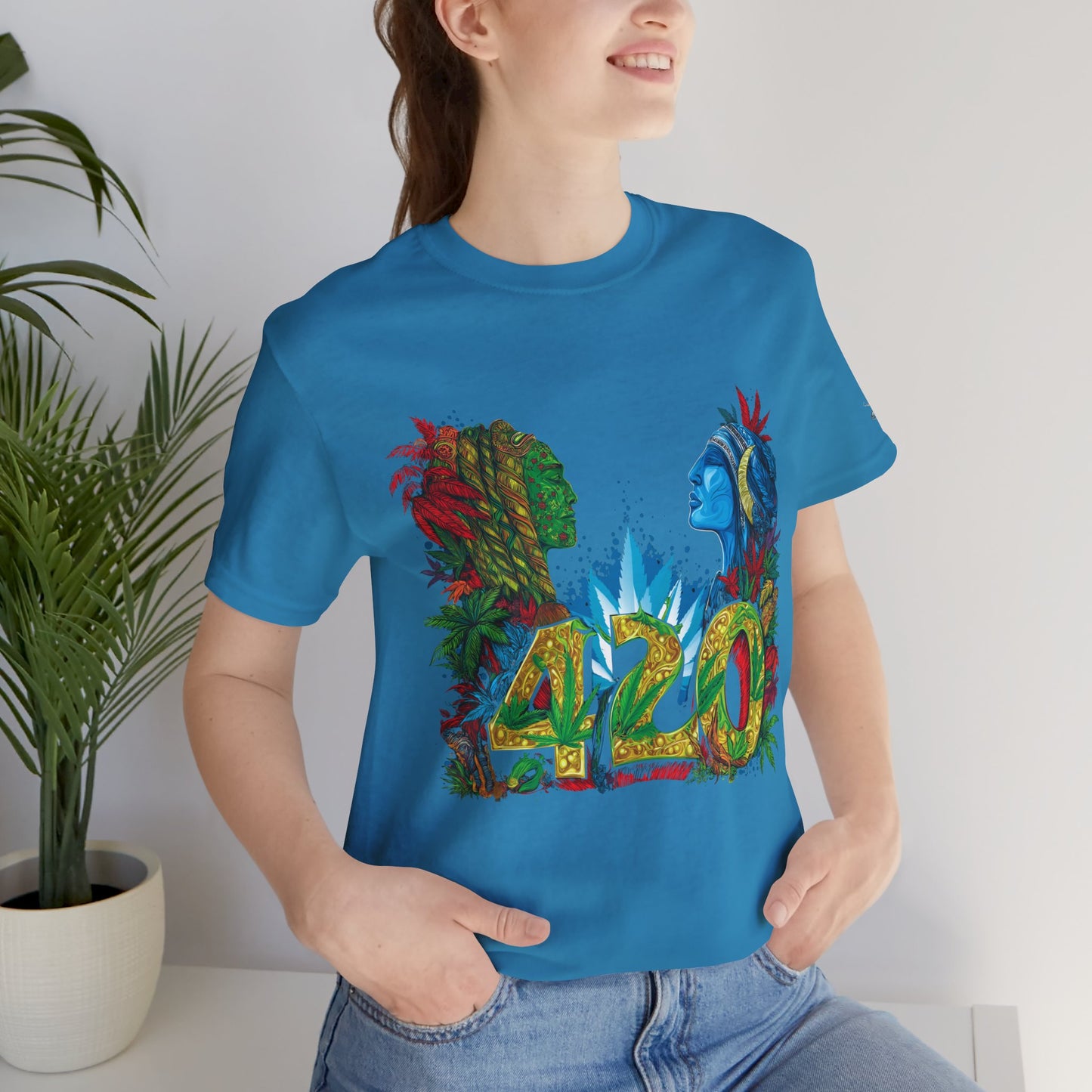 420 Celebration Premium Cannabis Culture T-Shirt - Dual Profile Art With Nature Elements And Bold 420 Typography