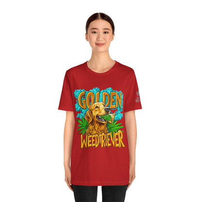 High Roller Golden Weedtriever Cannabis T-Shirt - Premium 420 Dog Lover Humor Golden Retriever Pun Comedy Pet Culture Apparel
