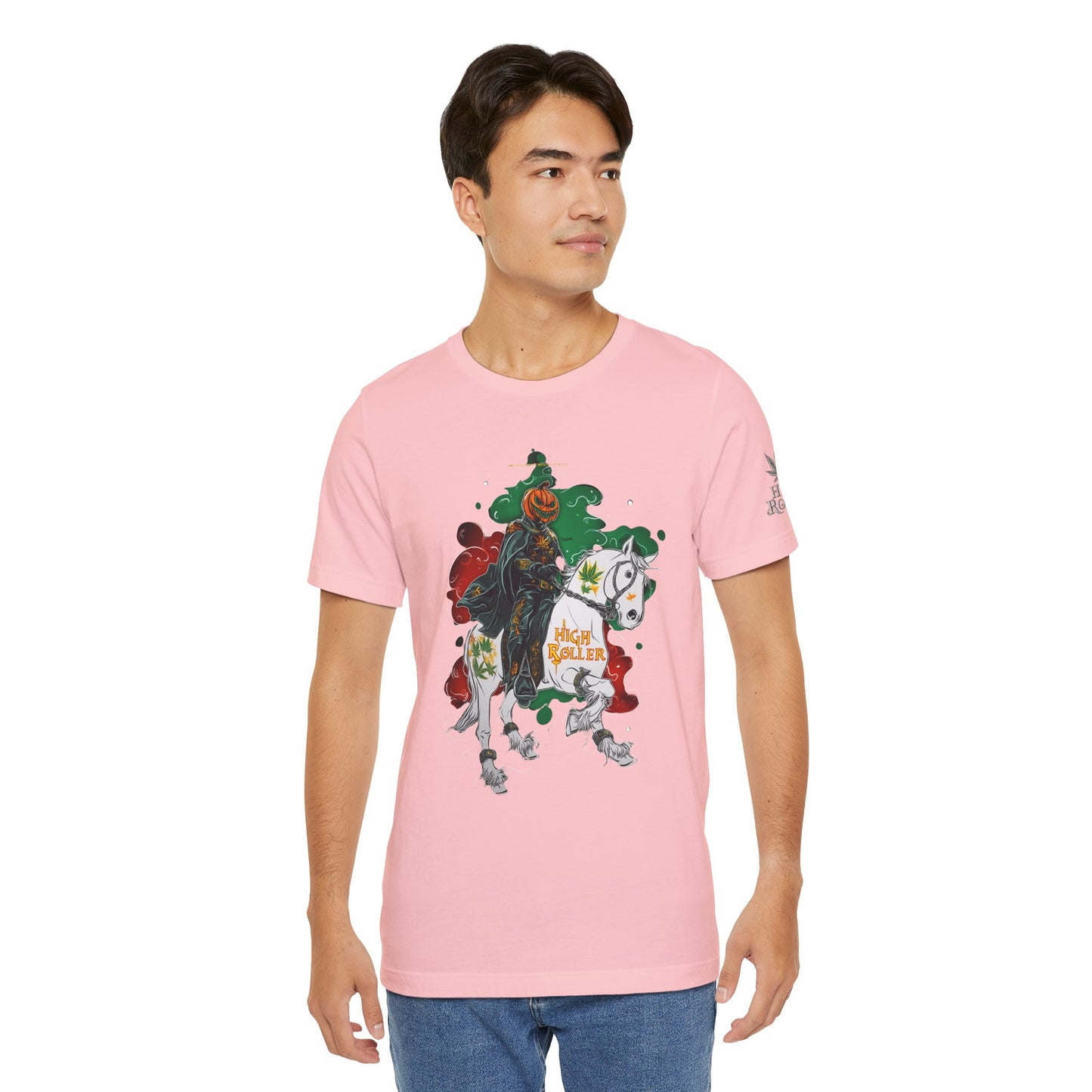 Headless Horseman HIGH ROLLER Halloween Cannabis T-Shirt - Premium Pumpkin Rider Skeletal Steed 420 Apparel