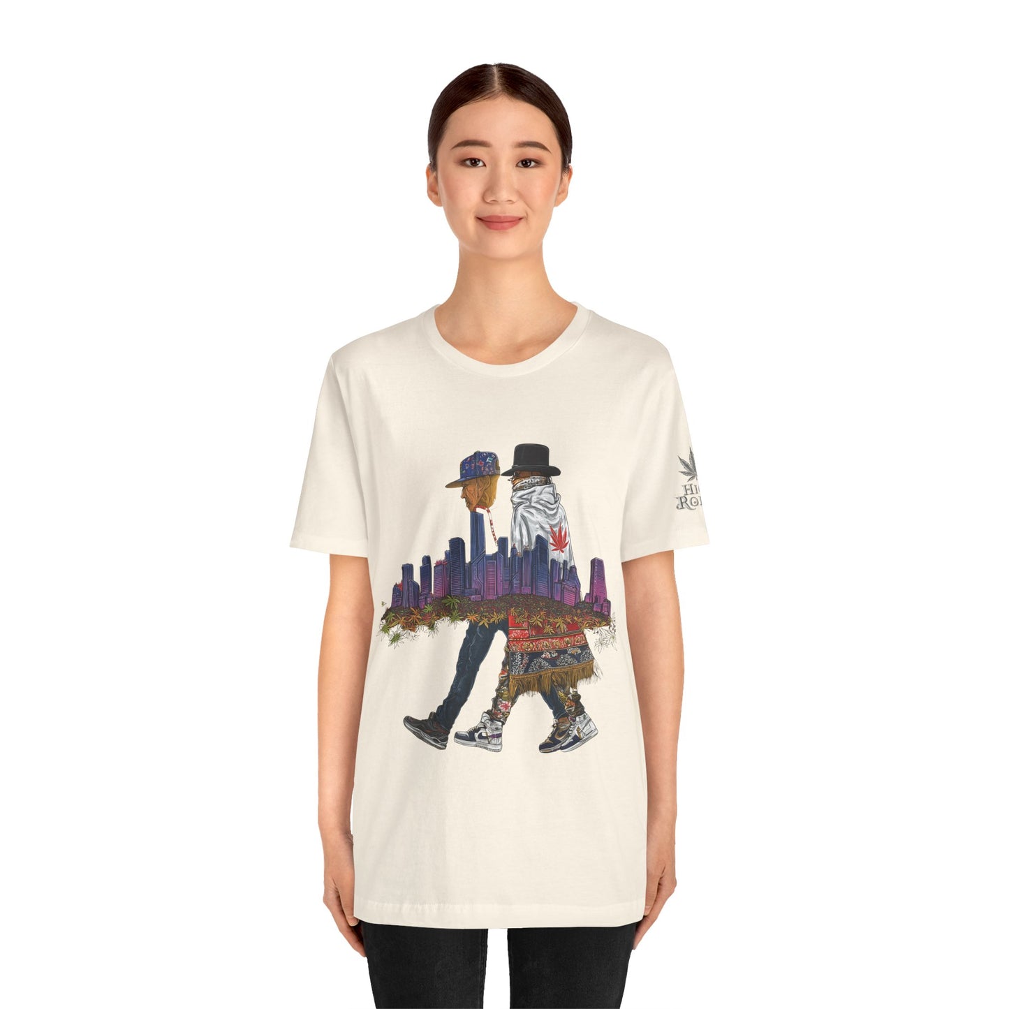 High Roller Urban Legends Cannabis T-Shirt - Premium 420 City Skyline Street Culture Double Exposure Apparel