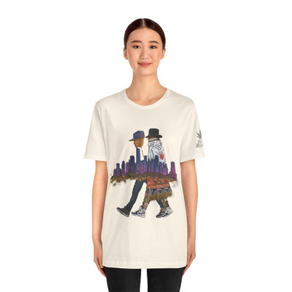 High Roller Urban Legends Cannabis T-Shirt - Premium 420 City Skyline Street Culture Double Exposure Apparel