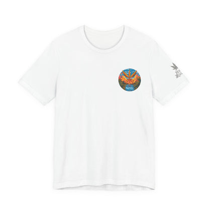 Cannabis Paradise Circle Tee - Tropical Sunset Art Design | High Roller