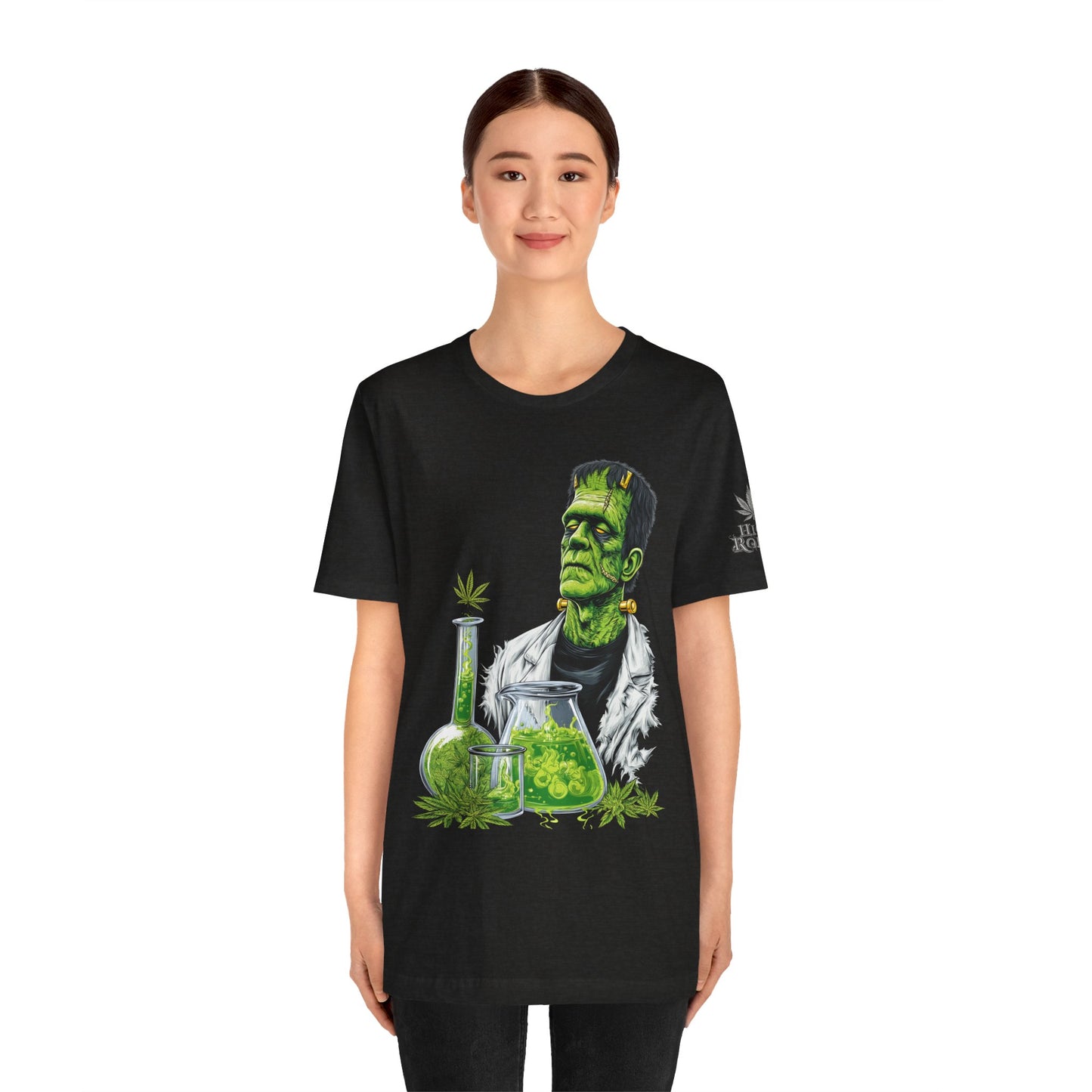 Frankenstein's Laboratory HIGH ROLLER Halloween Cannabis T-Shirt - Premium Monster Scientist 420 Experiment Apparel
