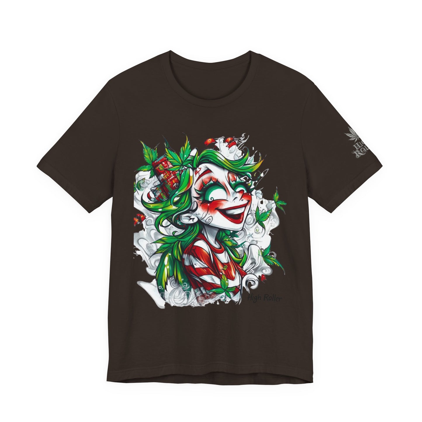 High Roller Jester Queen Cannabis T-Shirt - Premium 420 Harlequin Beauty Holiday Celebration Apparel
