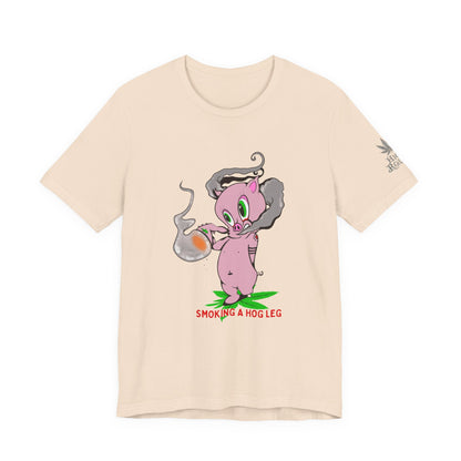 Smoking Hog Leg Pink Pig Tee - Premium Airlume Cotton Cannabis Culture Art