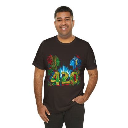 420 Celebration Premium Cannabis Culture T-Shirt - Dual Profile Art With Nature Elements And Bold 420 Typography