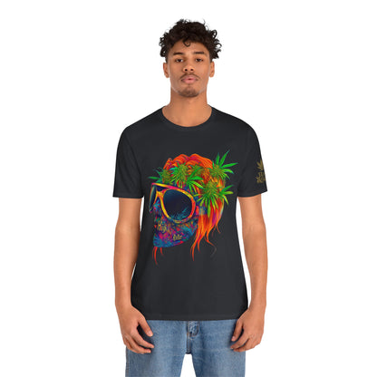 Psychedelic Skull Tee - Premium Airlume Cotton Cannabis Culture Rainbow Skull Art