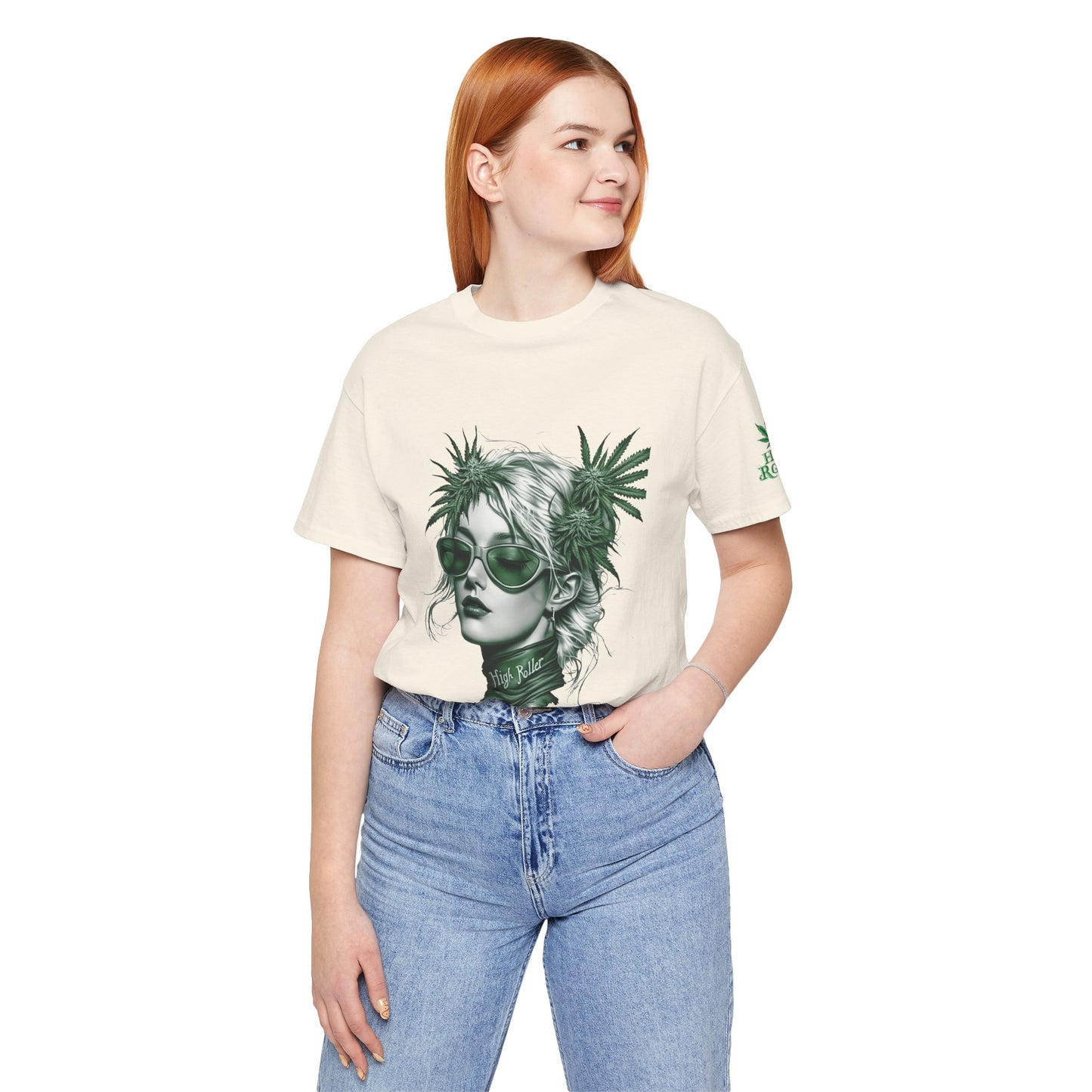 Green Queen T-Shirt - Premium Airlume Cotton Cannabis Crown Portrait Art Tee