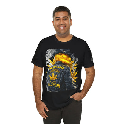 Halloween Witch Rider Cannabis T-Shirt - Premium Spooky 420 Biker Edition Apparel