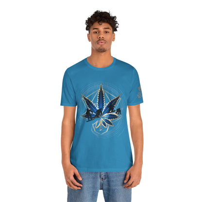 Sacred Geometry Snowboard Premium Cannabis Culture T-Shirt - Emerald Green Tee With Action Sports And Crystalline Cannabis Geometric Mandala